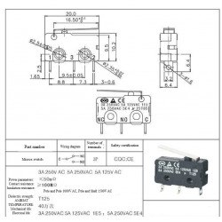 Micro switch Kw12-B with hand length 25mm 